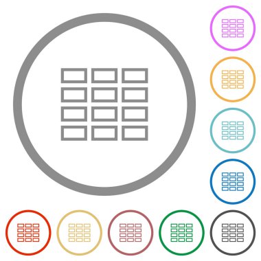 Spreadsheet table outline flat color icons in round outlines on white background
