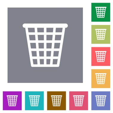 Single empty wide trash outline flat icons on simple color square backgrounds