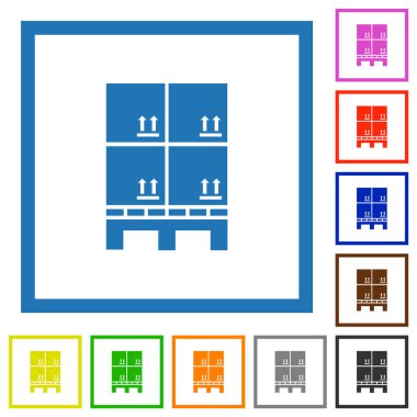 Beyaz arkaplanda kare çerçeveli kutular düz renk simgelerine sahip palet