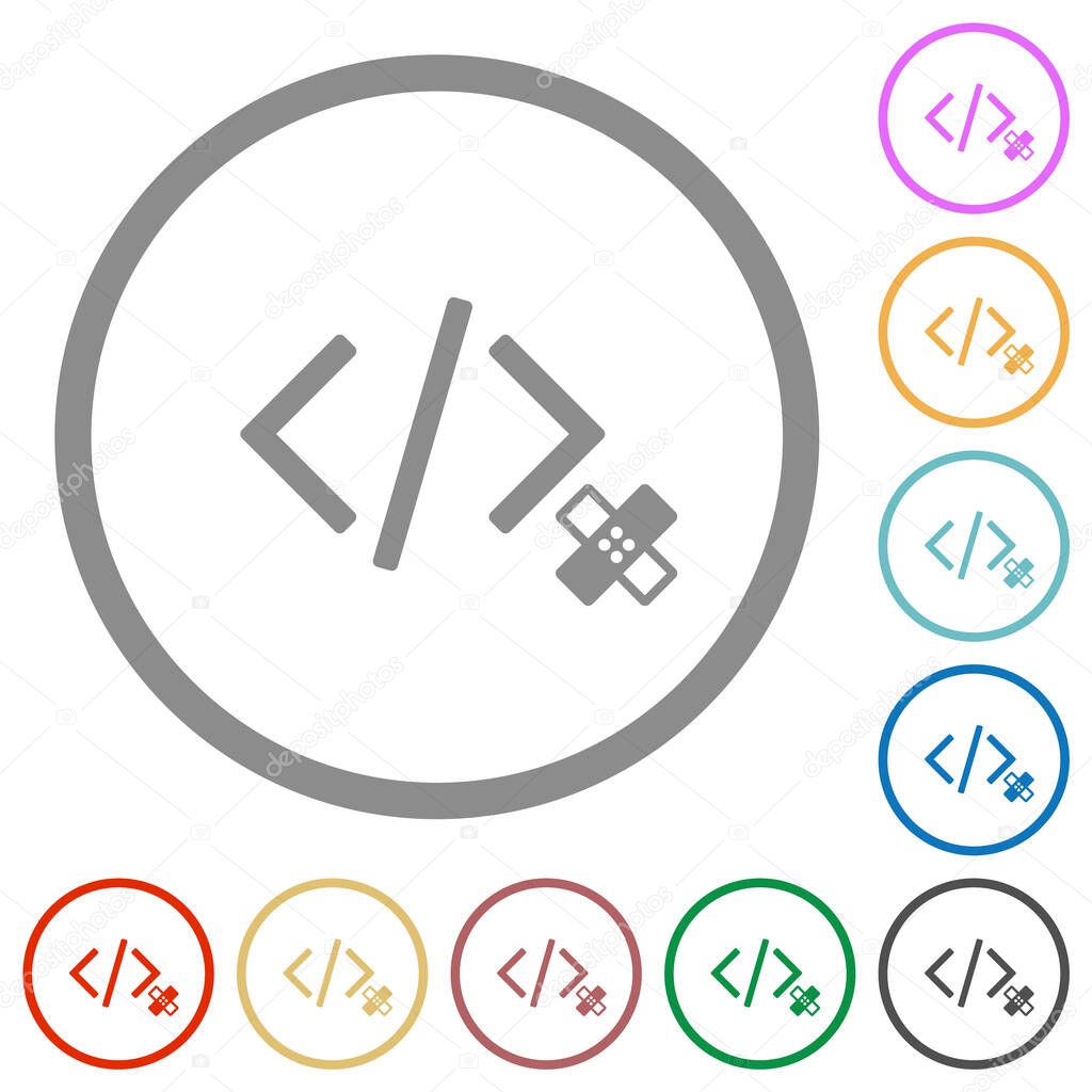 Software patch flat color icons in round outlines on white background