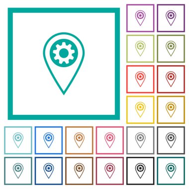 GPS location settings flat color icons with quadrant frames on white background