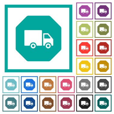 Octagon shaped transport sanction sign solid flat color icons with quadrant frames on white background