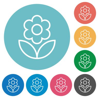 Single flower outline flat white icons on round color backgrounds