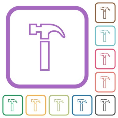 Hammer outline simple icons in color rounded square frames on white background