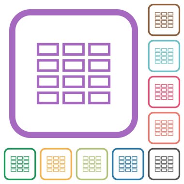 Spreadsheet table outline simple icons in color rounded square frames on white background