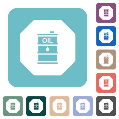 Octagon shaped crude oil sanction sign solid white flat icons on color rounded square backgrounds