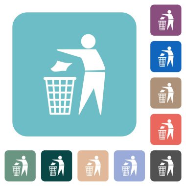 Tidy man solid white flat icons on color rounded square backgrounds