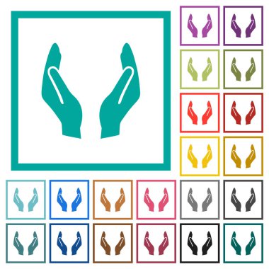 Empty protecting hands solid flat color icons with quadrant frames on white background