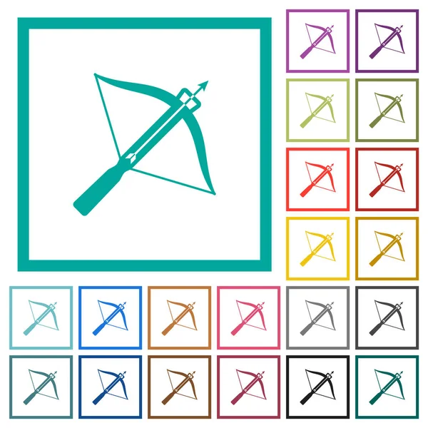 Crossbow Arrow Flat Color Icons Quadrant Frames White Background — Vettoriale Stock