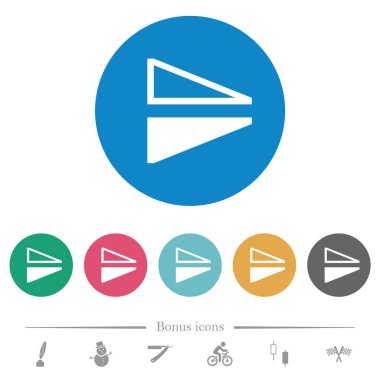 Yuvarlak renkli arkaplanda dikey düz beyaz simgeleri çevir. 6 bonus simgesi dahil.