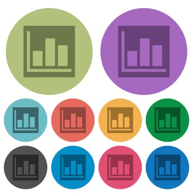 Renk yuvarlak arkaplan üzerinde katı koyu düz simgeler çubuk grafik istatistikleri
