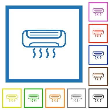 Klima, beyaz arkaplanda kare çerçevelerde düz renk simgeleri çizer