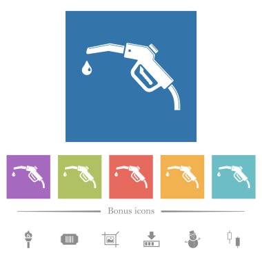 Parlak benzin pompası, kare arkaplanda düz beyaz ikonlar. 6 bonus simgesi dahil.