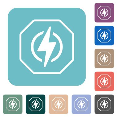 Octagon shaped electricity energy sanction sign solid white flat icons on color rounded square backgrounds