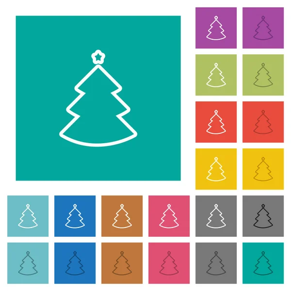 Χριστουγεννιάτικο Δέντρο Περίγραμμα Πολύχρωμα Επίπεδη Εικονίδια Απλό Τετράγωνο Φόντο Περιλαμβάνονται — Διανυσματικό Αρχείο