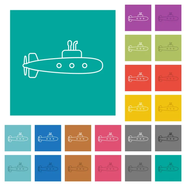 Підводний Човен Окреслює Багатокольорові Плоскі Піктограми Звичайному Квадратному Фоні Включені — стоковий вектор