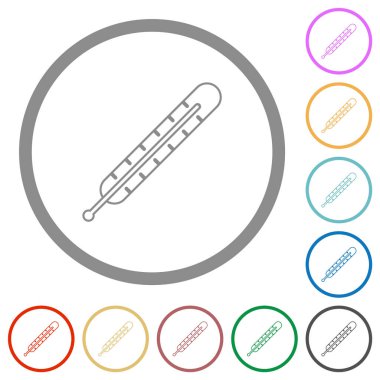 Beyaz arkaplanda yuvarlak çizgilerde düz renk simgeleri olan dijital termometre anahatları