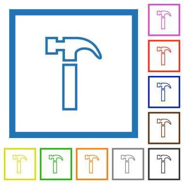 Beyaz arkaplanda kare çerçevelerde düz renk simgeleri çizer