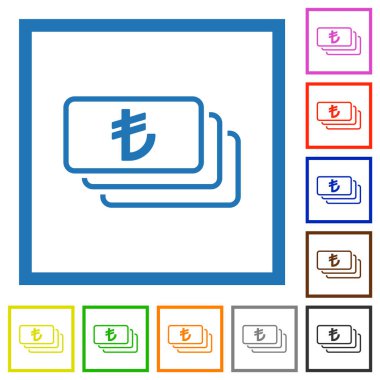 Türk Lirası, beyaz arkaplanda kare çerçeveli düz renk simgelerini özetliyor