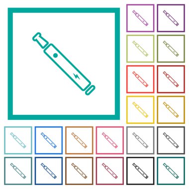 Elektronik sigara taslak düz renk simgeleri beyaz arkaplanda çeyrek çerçeve ile