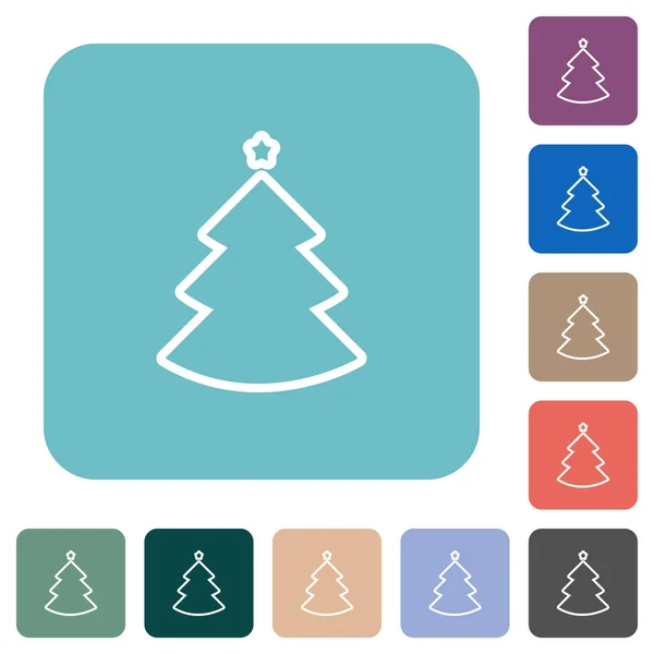 Christmas Tree Outline White Flat Icons Color Rounded Square Backgrounds — Stock Vector