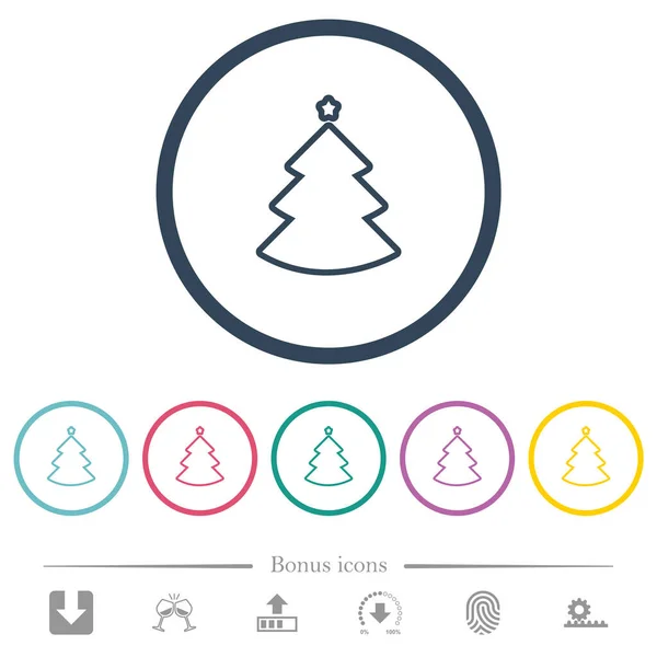 Julgran Kontur Platt Färg Ikoner Runda Konturer Bonussymboler Ingår — Stock vektor