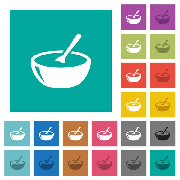Cuenco Brillante Sopa Con Cuchara Iconos Planos Multicolores Sobre Fondos — Vector de stock