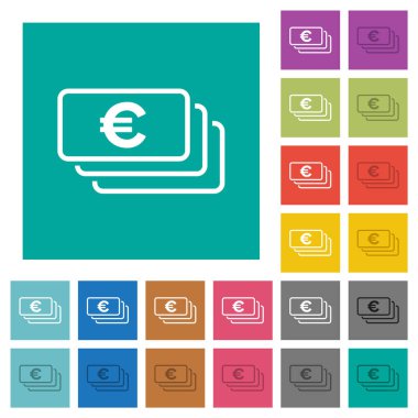 Avrupa banknotları düz arkaplanlarda çok renkli düz simgeleri özetliyor. Uçan veya etkin efektler için beyaz ve koyu simge varyasyonları.