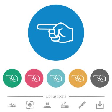 Sol elle gösterilen düz beyaz simgeler yuvarlak renkli arkaplanlarda. 6 bonus simgesi dahil.