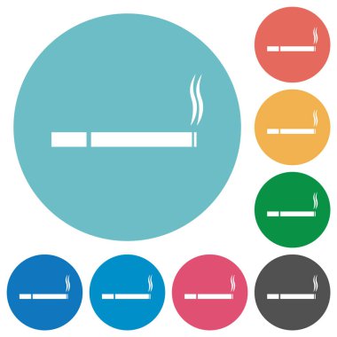 Yuvarlak renkli arka planda sigara yassı beyaz simgeler