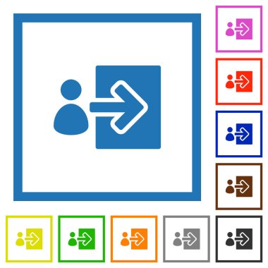 Beyaz arkaplan üzerindeki kare çerçevelerde kullanıcı giriş katı düz renk simgeleri