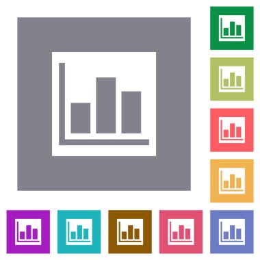 Basit renk kare arkaplan üzerinde düz düz simgeler çubuk grafik istatistikleri