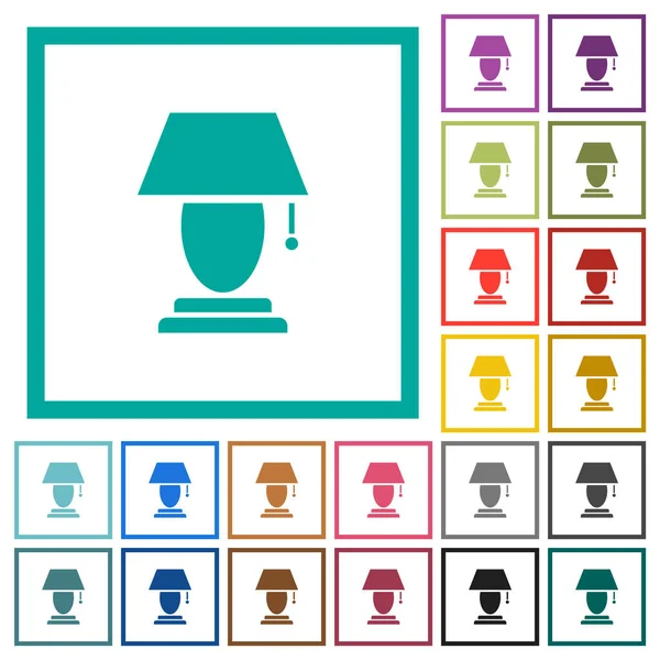 Table Lamp Flat Color Icons Quadrant Frames White Background — Vetor de Stock