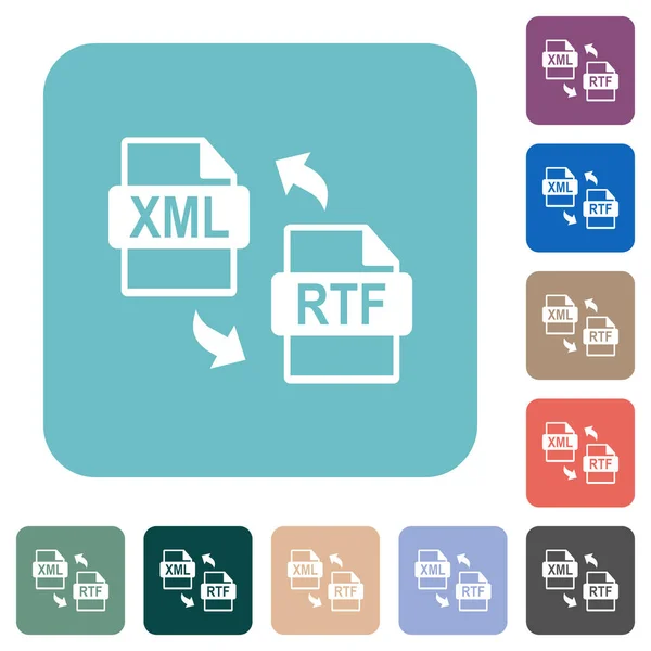 Xml Rtf File Conversion White Flat Icons Color Rounded Square — Stock Vector