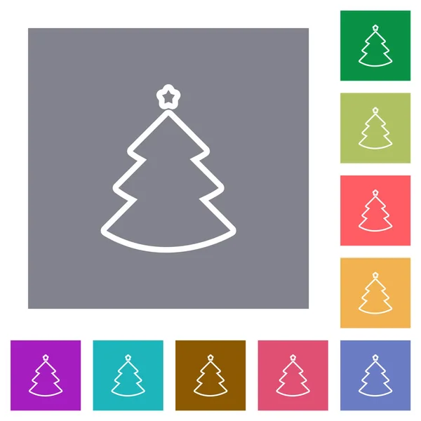 Albero Natale Contorno Icone Piatte Semplici Sfondi Quadrati Colore — Vettoriale Stock