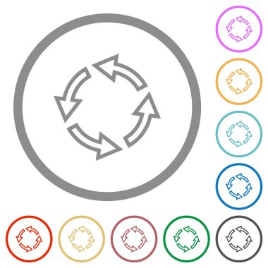 Beyaz arkaplanda düz renk simgelerini yuvarlak çizgilerle döndür