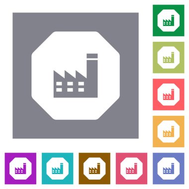 Sekizgen biçimli elektrik santrali yaptırımı basit renk kare arkaplanlarında katı düz simgeler imzalayın