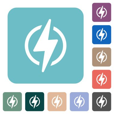 Renkli yuvarlak kare arkaplan üzerine beyaz düz simge çizgisi şeklinde şimşek