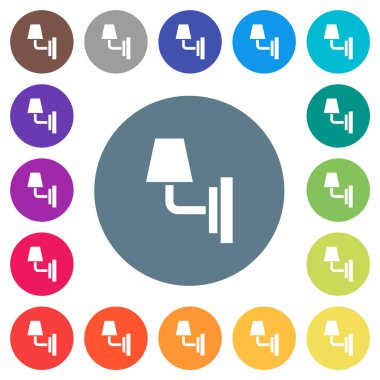 Duvar lambası düz beyaz simgeler, yuvarlak renkli arkaplanlar. 17 arkaplan renk varyasyonu dahil.