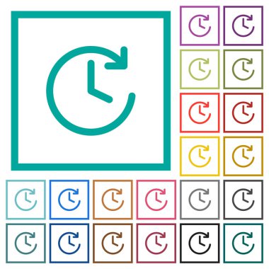 Çember biçimli ileri ok ve saat düz renk simgeleri beyaz arkaplanda çeyrek çerçeve ile