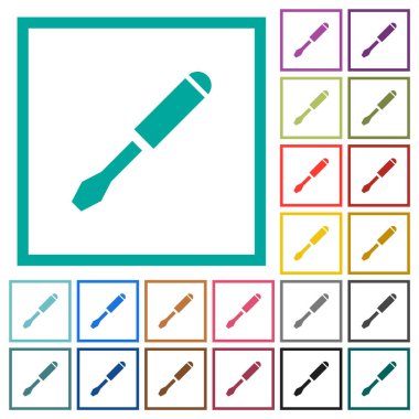 Beyaz arkaplanda çeyrek çerçeve içeren tek bir tornavida düz renk simgeleri