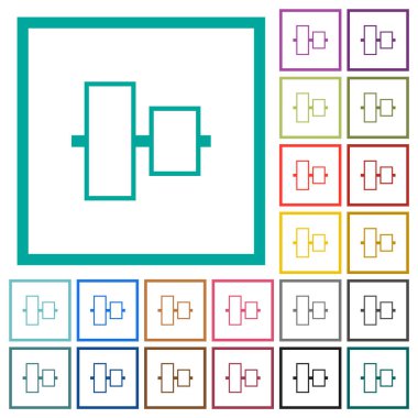 Beyaz arkaplan üzerinde çeyrek çerçeve ile orta çizgi düz renk simgeleri ile dikey hizala