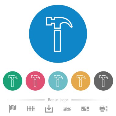 Çekiç ana hatları düz beyaz simgeler yuvarlak renkli arkaplanlar. 6 bonus simgesi dahil.