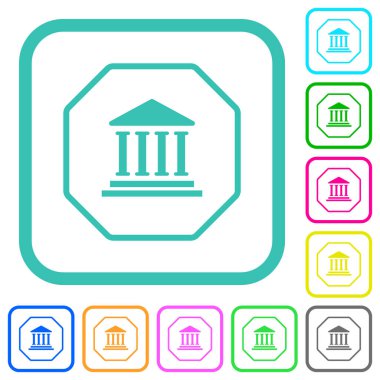 Sekizgen şekilli bankacılık yaptırım işareti beyaz arkaplandaki kıvrımlı sınırlarda canlı renkli düz simgeler