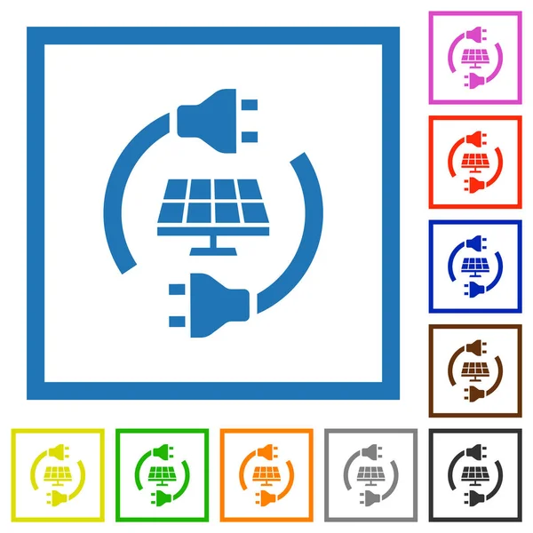 Solární Energie Ploché Barevné Ikony Čtvercových Rámečcích Bílém Pozadí — Stockový vektor