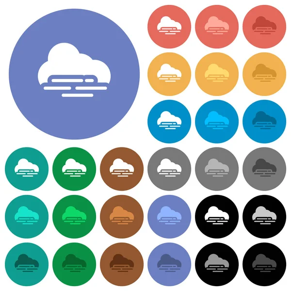 Misty Météo Multicolore Icônes Plates Sur Fond Rond Inclus Des — Image vectorielle