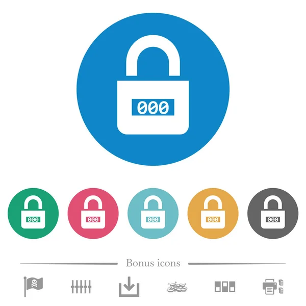 Cerradura Combinación Bloqueada Con Números Centrales Iconos Blancos Planos Sobre — Vector de stock