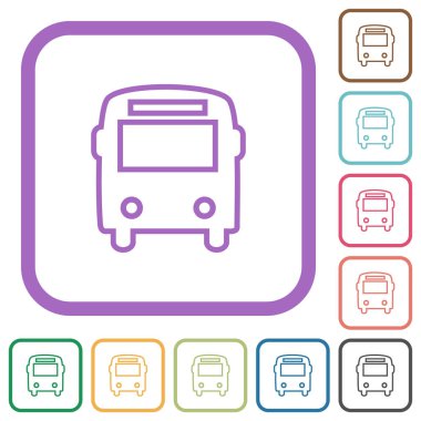 Beyaz arkaplan üzerinde renk yuvarlak kare çerçeveli basit simgeler otobüs ön görünüm ana hatları
