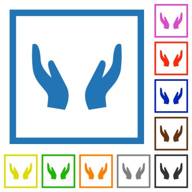 Boş koruma elleri beyaz arkaplanda kare çerçeveli katı düz renk simgeleri