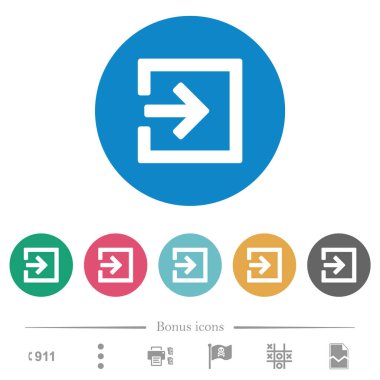 Yuvarlak renk arkaplan üzerinde düz beyaz simgelerle içeriye aktar. 6 bonus simgesi dahil.